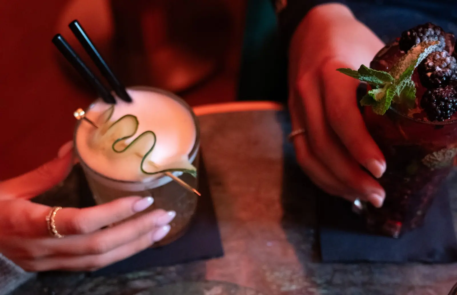 Two cocktails on the bar at Mayfair