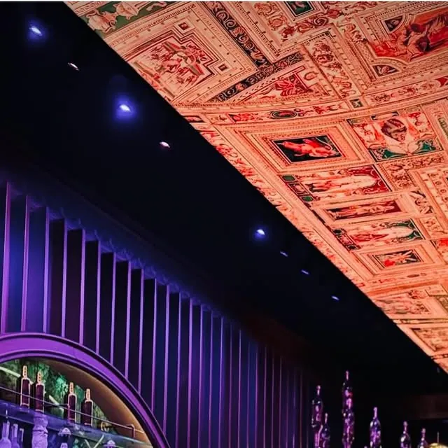 The painted ceiling above the bar at Mayfair